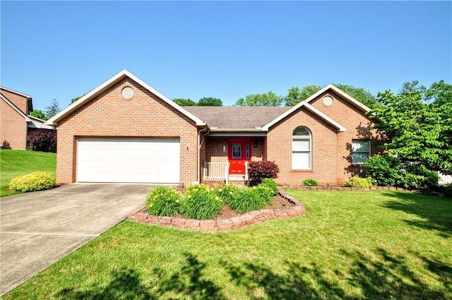 23 Naples Dr, North Union Twp, PA 15401 - ranch-style house featuring brick siding, an attached garage, driveway, and a front yard