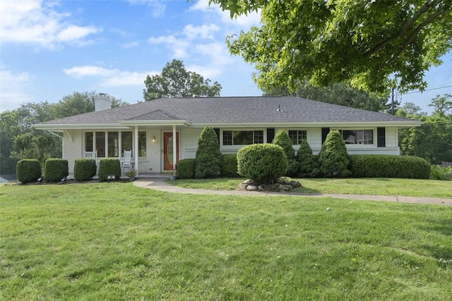 95 Karen Dr, Buffalo Twp Wsh, PA 15301 - single story home with a front yard, a chimney, covered porch, and brick siding