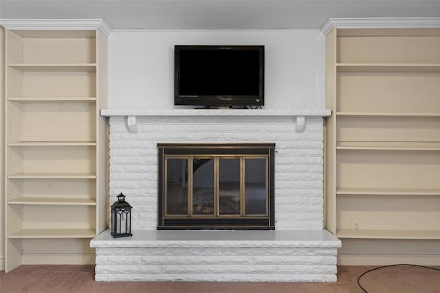 95 Karen Dr, Buffalo Twp Wsh, PA 15301 - unfurnished living room featuring carpet flooring and a brick fireplace