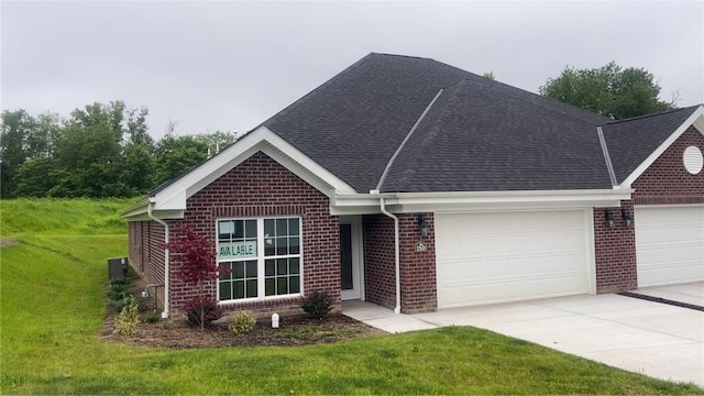 150 Shady River Blvd Unit 56A, Economy, PA 15005 - ranch-style house featuring brick siding, roof with shingles, an attached garage, a front yard, and concrete driveway