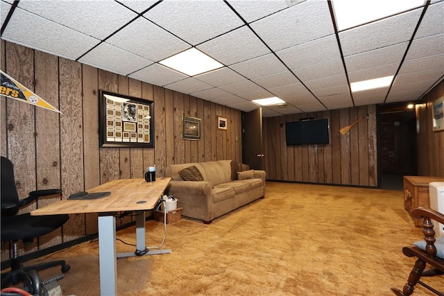 3244 37th St, Chippewa Twp, PA 15010 - carpeted office featuring wood walls and a drop ceiling