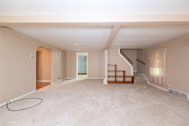 1539 Dime Rd, Parks Twp, PA 15690 - basement with carpet floors, arched walkways, and stairs