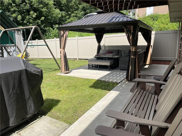 10240 Roseway Blvd, North Huntingdon, PA 15642 - fenced backyard with a patio, a gazebo, and an outdoor living space