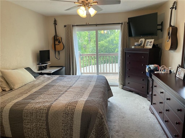10240 Roseway Blvd, North Huntingdon, PA 15642 - bedroom with light carpet, access to outside, and a ceiling fan