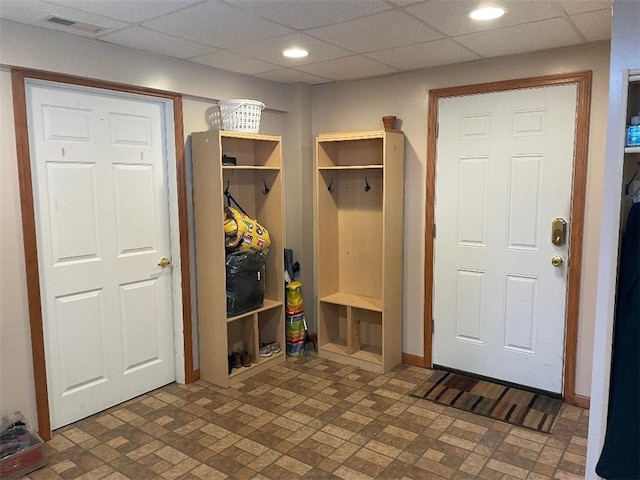 10240 Roseway Blvd, North Huntingdon, PA 15642 - mudroom with brick patterned flooring, a drop ceiling, and recessed lighting