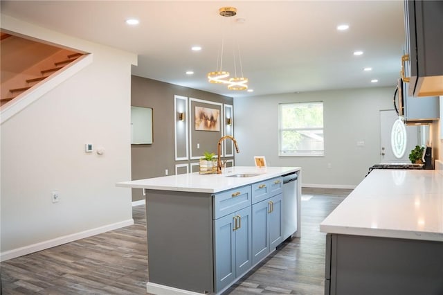 428 Donna, Garfield, PA 15224 - kitchen with stainless steel dishwasher, dark wood-style floors, light countertops, stove, and recessed lighting