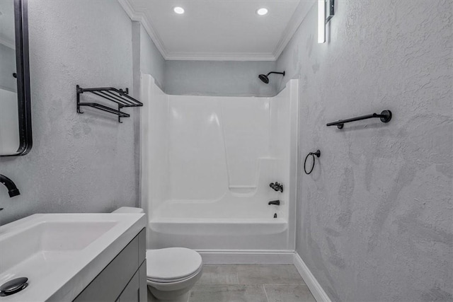 322 S Broadway St, Scottdale, PA 15683 - full bathroom featuring crown molding, vanity, shower / washtub combination, recessed lighting, and a textured wall