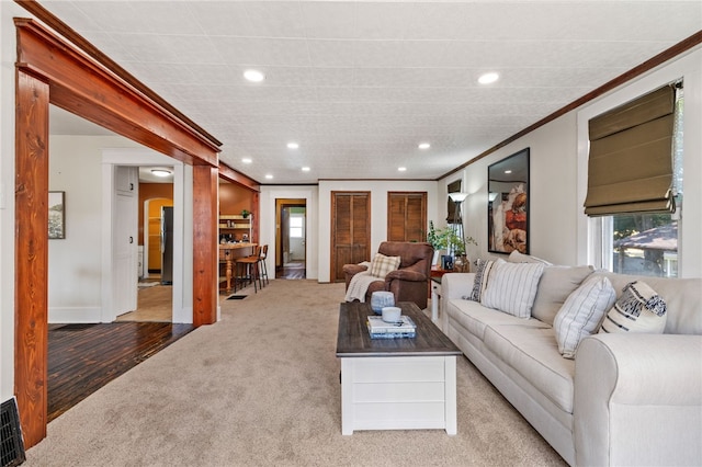 12091/2 Vance Ave, Coraopolis, PA 15108 - living area featuring ornamental molding, recessed lighting, and carpet floors