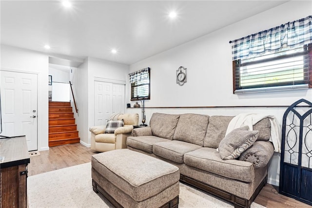 223 Horseshoe Dr, Adams Twp, PA 16046 - living area featuring stairway, recessed lighting, and wood finished floors