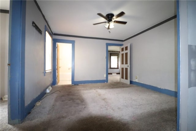 1700 Grall Ave, Shaler, PA 15209 - unfurnished bedroom featuring ornamental molding, carpet, connected bathroom, and ceiling fan