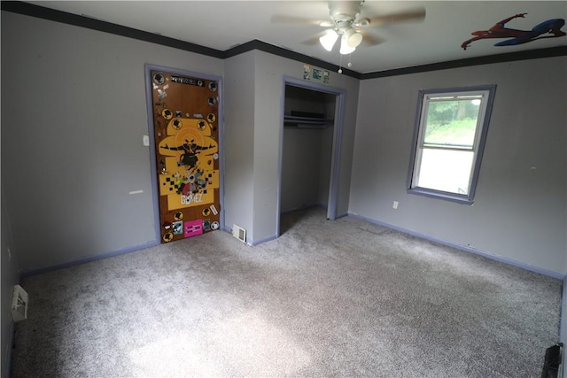 1700 Grall Ave, Shaler, PA 15209 - unfurnished bedroom with carpet floors, a closet, crown molding, and ceiling fan
