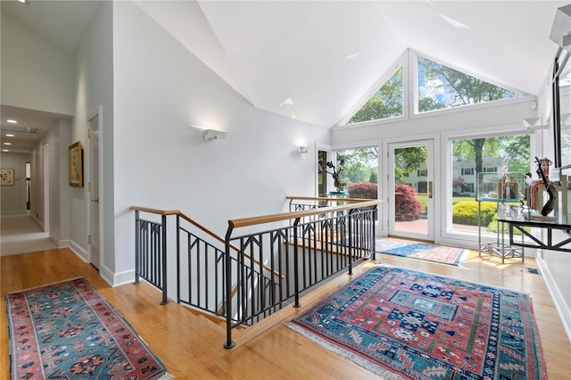 241 W Chapel Ridge Rd, Fox Chapel, PA 15238 - hall with an upstairs landing, high vaulted ceiling, and wood finished floors
