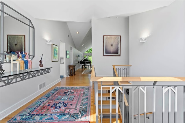 241 W Chapel Ridge Rd, Fox Chapel, PA 15238 - hall featuring lofted ceiling, wood finished floors, and recessed lighting
