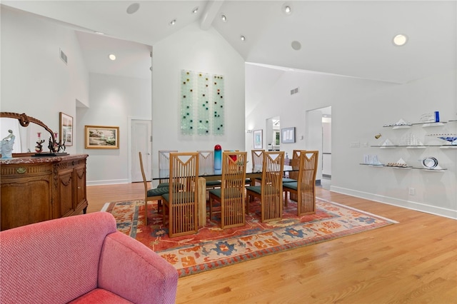 241 W Chapel Ridge Rd, Fox Chapel, PA 15238 - dining space with high vaulted ceiling, beam ceiling, wood finished floors, and recessed lighting