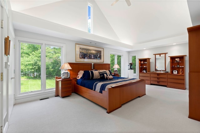 241 W Chapel Ridge Rd, Fox Chapel, PA 15238 - bedroom with carpet floors, high vaulted ceiling, and a ceiling fan
