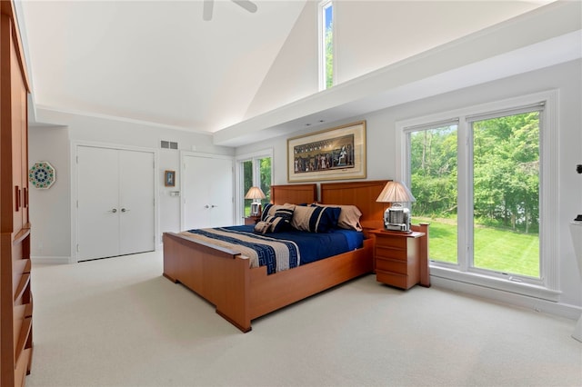 241 W Chapel Ridge Rd, Fox Chapel, PA 15238 - carpeted bedroom featuring high vaulted ceiling and ceiling fan