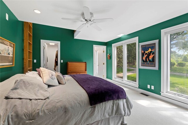 241 W Chapel Ridge Rd, Fox Chapel, PA 15238 - carpeted bedroom featuring multiple windows, ceiling fan, and recessed lighting
