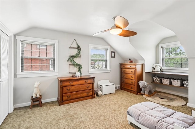 2805 Hamilton Ave, Shaler, PA 15116 - sitting room featuring vaulted ceiling, a ceiling fan, and carpet flooring