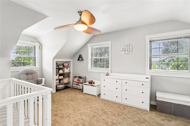 2805 Hamilton Ave, Shaler, PA 15116 - bedroom with vaulted ceiling, a crib, light carpet, and a ceiling fan