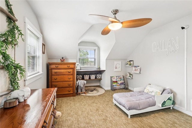 2805 Hamilton Ave, Shaler, PA 15116 - carpeted bedroom with vaulted ceiling and ceiling fan