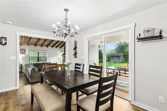 2805 Hamilton Ave, Shaler, PA 15116 - dining area featuring a chandelier, wood finished floors, and beamed ceiling