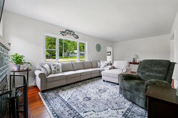 108 E Oakwood Way, Neshannock Twp, PA 16105 - living room with a fireplace and wood finished floors
