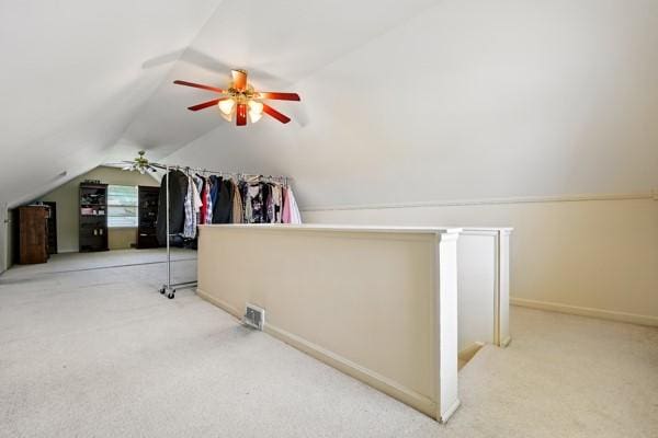 108 E Oakwood Way, Neshannock Twp, PA 16105 - additional living space featuring carpet, vaulted ceiling, and a ceiling fan