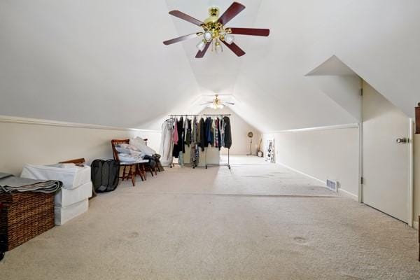 108 E Oakwood Way, Neshannock Twp, PA 16105 - additional living space featuring ceiling fan, vaulted ceiling, and carpet flooring