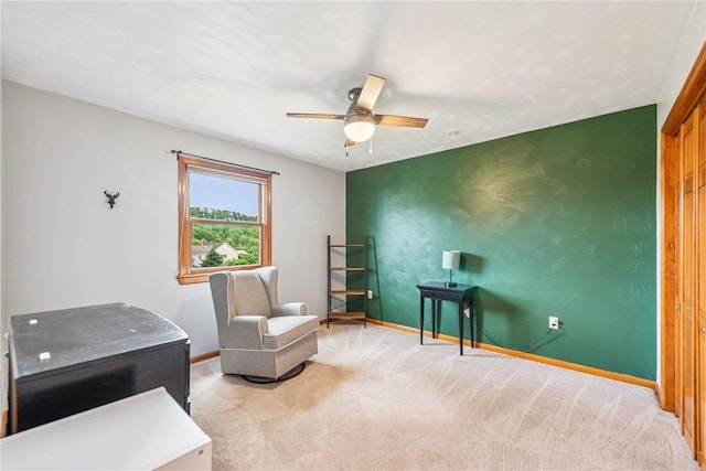 1007 Braemar Dr, Penn Twp Wml, PA 15644 - sitting room with an accent wall, light colored carpet, and a ceiling fan
