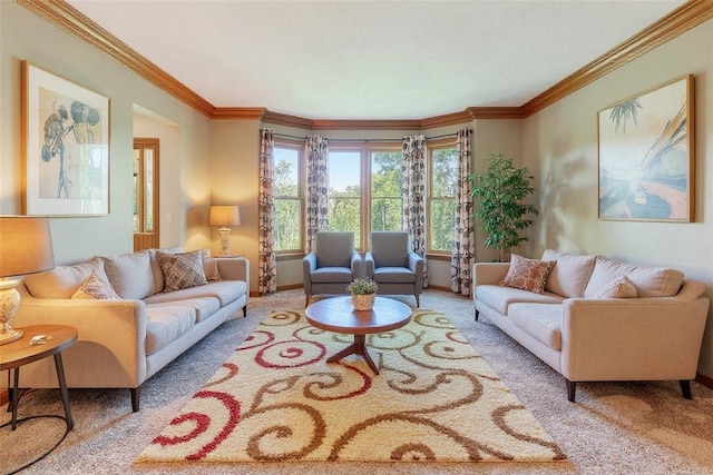 139 Village Dr, Cranberry Twp, PA 16066 - living room featuring carpet flooring and crown molding