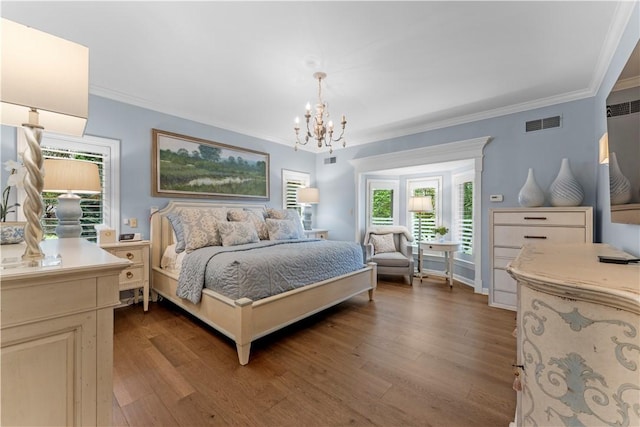 1055 Saint Mellion Dr, Collier Twp, PA 15142 - bedroom with a chandelier, dark wood finished floors, and crown molding