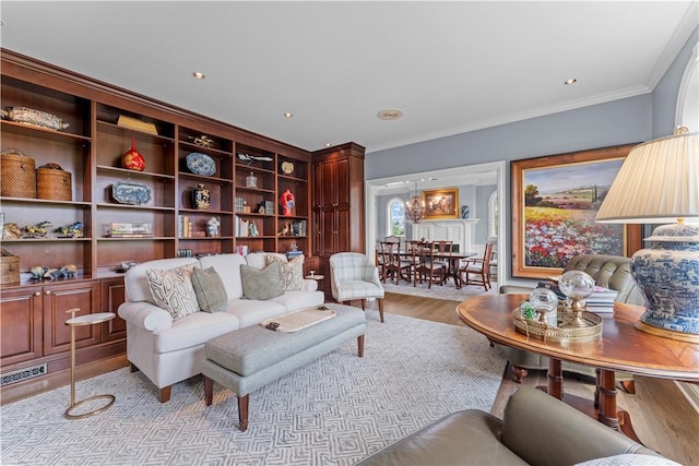 1055 Saint Mellion Dr, Collier Twp, PA 15142 - living room featuring light wood-style floors and ornamental molding