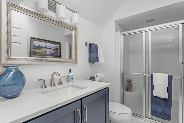 1055 Saint Mellion Dr, Collier Twp, PA 15142 - bathroom with vanity, a stall shower, and lofted ceiling