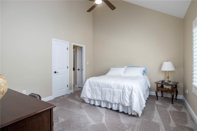 402 Chambers Dr, Canton Twp, PA 15301 - bedroom with carpet flooring, high vaulted ceiling, and ceiling fan