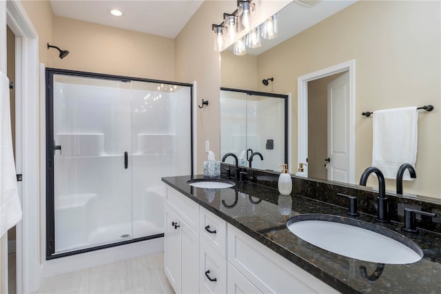 402 Chambers Dr, Canton Twp, PA 15301 - full bath featuring a shower stall, double vanity, and recessed lighting