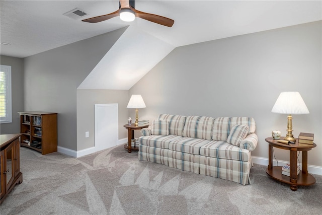402 Chambers Dr, Canton Twp, PA 15301 - living room featuring ceiling fan, carpet floors, and lofted ceiling