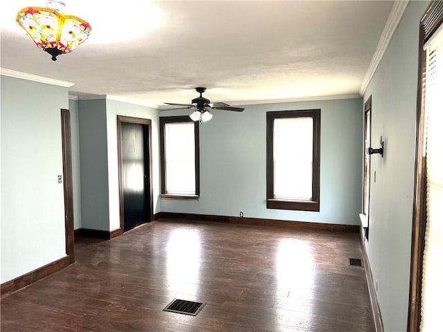 43 N 10th St, Sharpsville, PA 16150 - unfurnished room featuring dark wood-style flooring, crown molding, and a ceiling fan