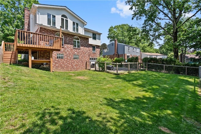 126 Penn Lear Dr, Monroeville, PA 15146 - back of house with stairs, brick siding, a wooden deck, and a chimney