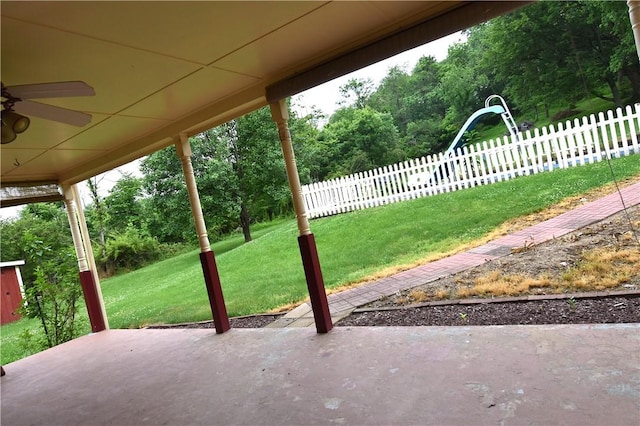 714 Colonial, Coolbaugh Twp, PA 15613 - view of patio / terrace featuring a ceiling fan