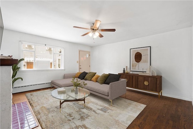159 S 16th St, South Side, PA 15203 - living room with baseboard heating, a ceiling fan, and wood finished floors