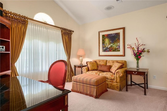 560 Madison Blvd, New Sewickley Twp, PA 15042 - carpeted living room with vaulted ceiling and baseboards
