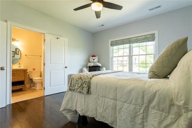203 Ironwood Ct, Peters Twp, PA 15367 - bedroom featuring dark wood-style floors, connected bathroom, and ceiling fan