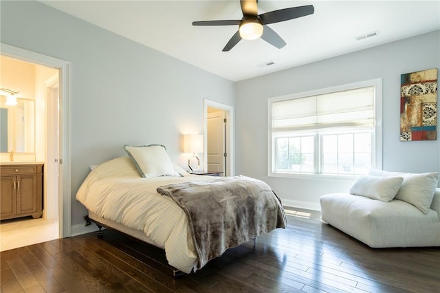 203 Ironwood Ct, Peters Twp, PA 15367 - bedroom featuring wood-type flooring, ceiling fan, and ensuite bath