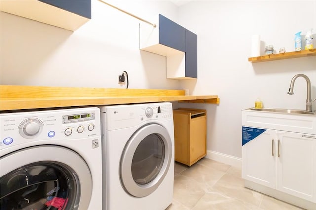 203 Ironwood Ct, Peters Twp, PA 15367 - laundry room with independent washer and dryer, cabinet space, and light tile patterned floors