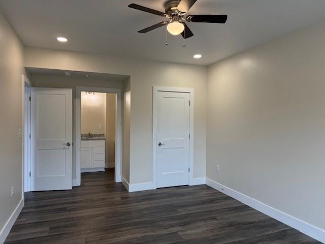 3273 Brodhead Rd Unit D, Center Twp Bea, PA 15001 - unfurnished bedroom with dark wood finished floors, recessed lighting, and ceiling fan
