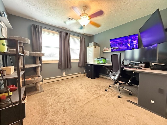 84 Williamson Rd, Hempfield Twp Mer, PA 16125 - office space featuring baseboard heating, carpet floors, a textured ceiling, and a ceiling fan