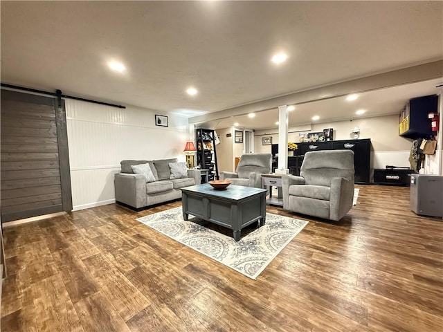 84 Williamson Rd, Hempfield Twp Mer, PA 16125 - living area featuring a barn door, wood finished floors, and recessed lighting