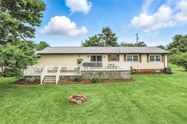 84 Williamson Rd, Hempfield Twp Mer, PA 16125 - back of property with a lawn, a wooden deck, a metal roof, and crawl space