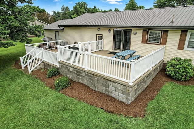 84 Williamson Rd, Hempfield Twp Mer, PA 16125 - rear view of house featuring a deck, a yard, and a metal roof