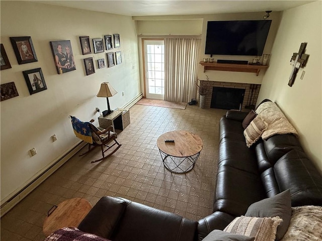 570 Hancock St, Cherryhll Twp/Clymer, PA 15728 - living area featuring a fireplace and a baseboard radiator